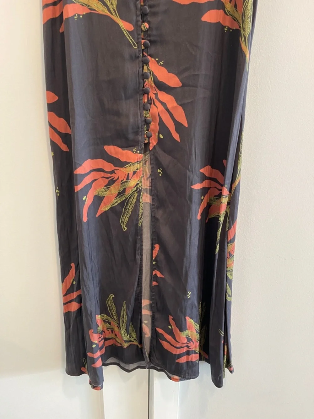 Free People Black Maxi Skirt with Coral and Olive Leaf Print - Picture 2 of 3